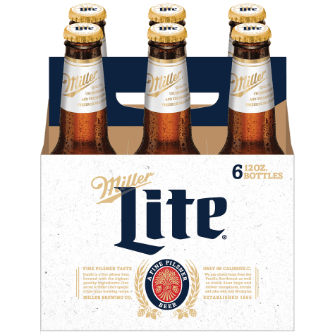 MILLER LITE 6 PACK BOTTLES 12 OZ