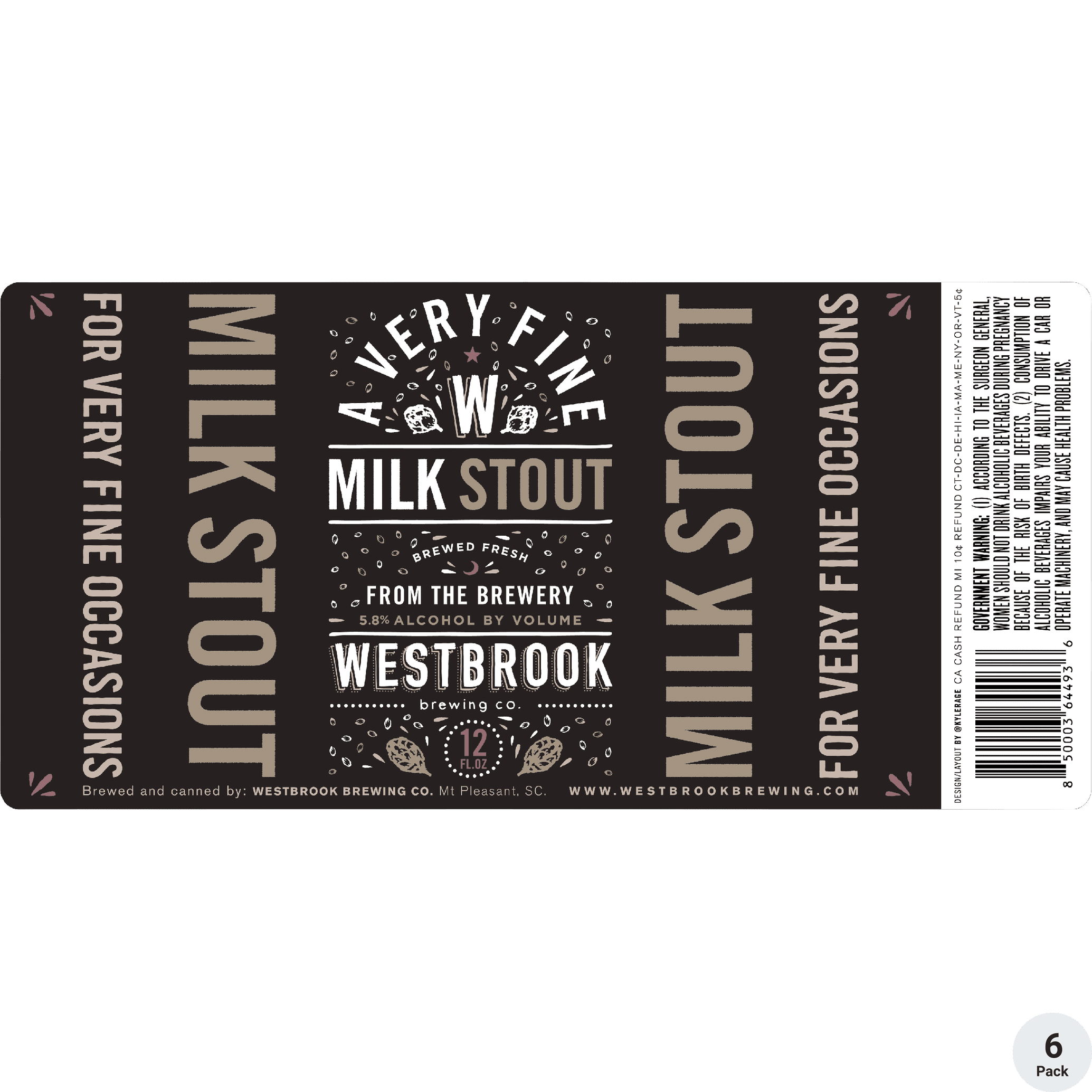 WESTBROOK A VERY FINE MILK STOUT 6PK CN 16OZ